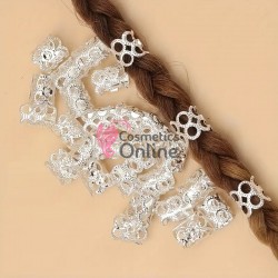 Inele din metal pentru codite afro RNG17DD Argintii, Set 20 bucati